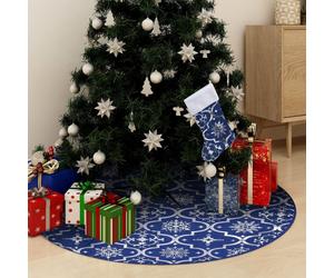 Christmas Tree Skirt Blue 122 cm Polyester Snow Pattern with Matching Sock Cozy