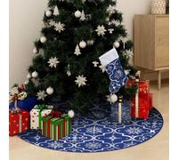 Christmas Tree Skirt Blue 90 cm XL Polyester Snow Pattern with Matching Stocking