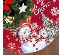 Christmas Tree Skirt, Christmas Tree Decorations Skirt, Red Cable Knitted Xmas Tree Mat with Snowflakes and Snowman, for Christmas Party Winter Holiday, Indoor Outdoor Holiday Party Decorations(90cm)