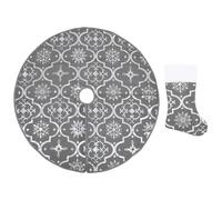 Christmas Tree Skirt Blue 122 cm Polyester Snow Pattern with Matching Sock Cozy