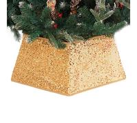 Christmas Tree Skirt Christmas Village Glitter Square Christmas Tree Skirt Easy Velcro Assembly, Lightweight & Durable Holiday Decoration(Gold)