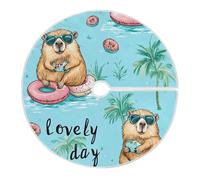 Christmas Tree Skirt Cute Cartoon Capybara Base Cover Mat M
