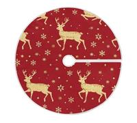 Christmas Tree Skirt Deer Red Golden Snowflake Xmas 48 Inch Xmas Tree Mat Christmas Tree Skirt Ornament Tree Base Cover Mat for Christmas Decorations New Year Party Holiday 120cm