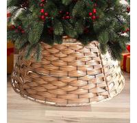 Christmas Tree Skirt - Foldable Wicker Christmas Tree Trunk Basket Guard - Xmas Tree Stand Decoration Basket Tree Base, Ideal for Trees 7ft and Below