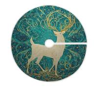 Christmas Tree Skirt Golden Elk Deer 48 Inch Xmas Tree Mat Christmas Tree Skirt Ornament Tree Base Cover Mat for Christmas Decorations New Year Party Holiday 120cm
