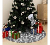 Christmas Tree Skirt Grey 122cm Luxury Polyester Snow Pattern with Matching Sock
