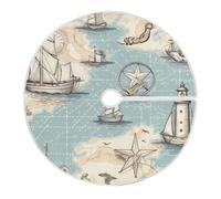 Christmas Tree Skirt, Nautical Map Xmas Tree Skirt for Holiday-35.4 Inch