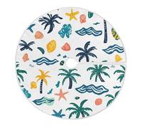 Christmas Tree Skirt Palm Trees Seashells Xmas Tree Skirt Christmas Tree Skirt Ornament Xmas Tree Mat for Decorations Holiday Party 90cm/36inch