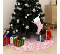 Christmas Tree Skirt Pink 150cm Polyester Snow Pattern Luxury Foldable + Sock