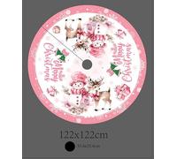 Christmas Tree Skirt Pink Merry Christmas Decoration Cute Snowman and Deer for Festival Decoration 48 Inch Tree Skirt for Festival Party Decor Indoor Outdoor