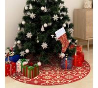 Christmas Tree Skirt Red 122cm Luxury Polyester Snow Pattern with Matching Sock