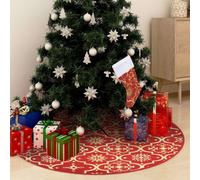 Christmas tree skirt Red 150cm Polyester Snow Pattern with Matching Stocking Set