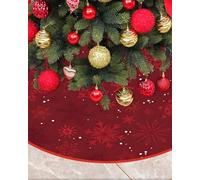 Christmas Tree Skirt Red 28/36/48 Inch, Mateju Xmas Tree Skirt Soft Plush Base Floor Mat Cover Christmas Party Decorations Festive Holiday Design (Burgundy,36inch)