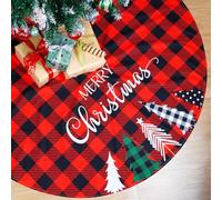 Christmas Tree Skirt Red and Black Buffalo Plaid Tree Skirt Snowflake Design, 48 inches Thick Layer Farmhouse Rustic Xmas Tree Skirts for Christmas Decorations (Tree - Plaid 02)