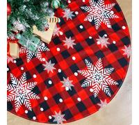 Christmas Tree Skirt Red and Black Buffalo Plaid Tree Skirt Snowflake Design, 48 inches Thick Layer Farmhouse Rustic Xmas Tree Skirts for Christmas Decorations