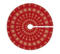 Christmas Tree Skirt Red Christmas Golden Snowflakes Pattern Xmas Tree Mat, Open Design/Easy Installation Christmas Tree Skirt Ornament for Christmas Decorations New Year Party Holiday, 47.2 Inches