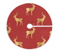 Christmas Tree Skirt Red Reindeer Golden Deer Snowflake Xmas Xmas Tree Skirt Christmas Tree Skirt Ornament Xmas Tree Mat for Decorations Holiday Party 90cm/36inch