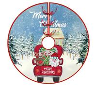 Christmas Tree Skirt, Red Truck with Santa, Reindeer & Merry Christmas Print, Snowy Forest Xmas Tree Mat for Holiday Decor 36"