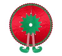 Christmas Tree Skirt Striped Leg Red Green Velvet Mat | Conceals your tree stand while keeping floors clean from falling pine needles during the holidays.