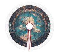 Christmas Tree Skirt Tassels Waterproof Christmas Tree Floor Mat Creating Magical Time Printed for Christmas New Year Party Holiday Decorations Collapsible