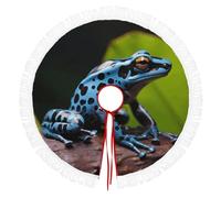 Christmas Tree Skirt Tassels Waterproof Christmas Tree Floor Mat Dart Frog Blue Printed for Christmas New Year Party Holiday Decorations Collapsible
