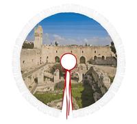 Christmas Tree Skirt Tassels Waterproof Christmas Tree Floor Mat Israel at The Tower of David Printed for Christmas New Year Party Holiday Decorations Collapsible
