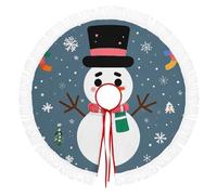 Christmas Tree Skirt Tassels Waterproof Christmas Tree Floor Mat Merry Christmas Cute Snowman Printed for New Year Party Holiday