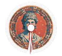 Christmas Tree Skirt Tassels Waterproof Christmas Tree Floor Mat Stamped with Ancient Rome Printed for Christmas New Year Party Holiday Decorations Collapsible