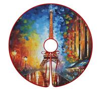 Christmas Tree Skirt Tree Skirt Xmas Tree Skirt Tree Mat Base Cover Paris Eiffel Tower Painting Printed for Xmas Party Christmas Decorations