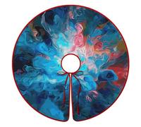 Christmas Tree Skirt Vintage Funny Xmas Tree Skirt Waterproof Christmas Tree Mat Blue Aesthetic Color Splash Xmas Tree Ornaments Decorations for Merry Christmas Holiday Party New Years