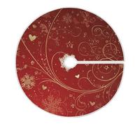 Christmas Tree Skirt White and Gold Snowflakes Hearts Stars Xmas Tree Mat, Open Design/Easy Installation Christmas Tree Skirt Ornament for Christmas Decorations New Year Party Holiday, 35.4 Inches