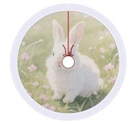 Christmas Tree Skirt with Fringe 30"x30" Xmas Trees Mat Easter Rabbit Tree Skirt for Holiday Party Decor