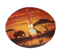 Christmas Tree Skirt Xmas Decorations 76cm | Elephant and Giraffe in The Sunset Printed Soft Xmas Tree Skirt Decor, Perfect for Holiday Home Decor Gift