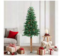 Christmas Tree Slim 180cm Green PVC and Solid Pine Wood 291 Tips 33 Cones Stand