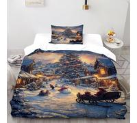 Christmas Tree Snow Bedding Set 3D Digital Printing Christmas Themes Duvet Cover Set Pillowcase Microfiber Universal for All Seasons Single（135x200cm）