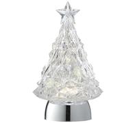 Christmas Tree Snow Globe Water Lantern in Faceted Crystal Look Acrylic - Swirling Glitter Snow and Star Topper, 9 Inches High x 5 Inches Wide, Battery Operated with Timer, USB Power Optional Cord