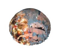 Christmas Tree Snow Print Shower Cap - Reusable, Double Layer, Hotel Travel Essentials, Salon Shower Hat Accessories One Size