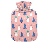 Christmas Tree Snowman Pink Hot Water Bottle with Cover for Pain Relief Warm Water Bag for Headaches, 1L