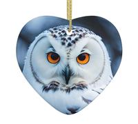 Christmas tree Snowy Owl Eyes Print heart shaped ceramic Ornaments,Holiday Creative Home Decoration