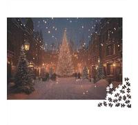 Christmas Tree Snowy Street 1000 Piece Jigsaw Puzzle Jigsaw Puzzle for Adults Night Scene Family Relaxing Gift 52x38cm/1000pcs