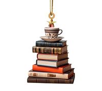 Christmas Tree Stacked Book Ornament Decorations,Acrylic Crafts 2D Design Hanging Decor,Xmas Tree Shape Bookshelf Pendant Decoration,Home Window Car Ornaments Accessories Book Lovers Gifts (C)