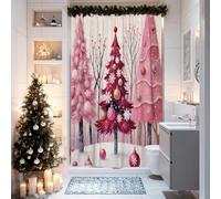 Christmas Tree Stall Shower Curtain, Festive Fanciful Snowflake Ornament Christmas Peach Polyester Waterproof Clawfoot Tub Shower Curtains Decor for Toile Bathroom Dorm 36x72 Inch