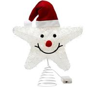 Christmas Tree Star Topper, Christmas Tree Lights and Smile Star Tree Topper with Santa Hat, Glowing Christmas Decorations for Christmas Trees Decoration