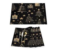 Christmas Tree Stars On Black Vinyl Placemats Set of x4 for Dining Tables,Kitchen Table Mats Heat Resistant Washable Wipeable PVC Place Mat