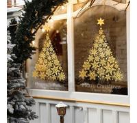Christmas Tree Stickers 30 * 90cm,Extra Large Christmas Window Stickers, Reusable Xmas Stickers for Christmas Decoration,Gold Snowflake Design,2 Christmas Tree
