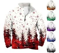 Christmas Tree Sweatshirt for Men 1/4 Zip Xmas Jumper Snowflakes Printed Pullover Long Sleeve Sweater Fleece Stand Collar Sweatshirts Novelty Christmas T-Shirt Lightweight Blouse Soft Warm Tops