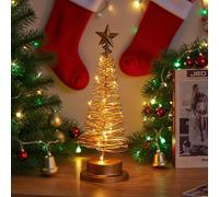 Christmas Tree Table Lamp, LED Christmas Spiral Night Light with Glittering Star, Battery Operated Table Decoration Light for Indoor Outdoor Restaurant Commercial Event Xmas Night (Gold)