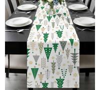 Christmas Tree Table Runner 13x60 Inches Long Snowflake Winter Green Classic Texture Cotton Linen Table Runner Burlap Style for Dinner Table Party Decor Tabletop Decorations