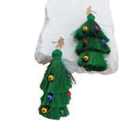 Christmas Tree Tassel Earrings, Green Layered Fringe Drop Dangle Earrings with Colorful Beads, Gold Tone Stud, Lightweight Festive Jewelry for Women Girls, 9.2cm