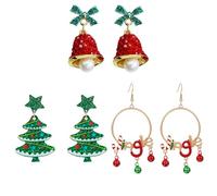 Christmas Tree Tassel Earrings - Women's Dangling Hoop Earrings with Bow - Lightweight Hypoallergenic Holiday Jewelry, One Size, Alloy Steel, No Gemstone